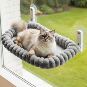 Subzonal-Hamac Chat Fenetre Avec 4 Ventouses, Perchoir Chat Fenetre, Lit Peluche Pliable Et R&eacute;versible, Cadre Acier &Eacute;pais Solide, Facile &Agrave; D&eacute;monter, Supporte Jusqu'&agrave; 18kg, M(52x30cm), Gris - Neuf