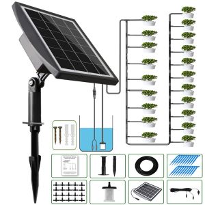 Arrosage Automatique Solaire Avec 12 Modes De Minuterie Et Protection Contre Le Manque D'Eau, Tuyau De 20 M Et 20 T&ecirc;tes D'&Eacute;gouttement Pour Jardin, Plantes De Balcon, Plantes En Pot En Plein - Neuf