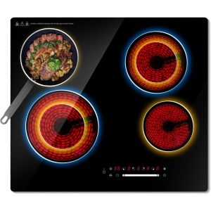 Checarzhn--No1-Plaque Vitrocéramique 4 Foyers Encastrable 6700w ¿ Table De Cuisson Électrique 230v En Verre Noir, Avec Minuterie, 9 Niveaux De Chaleur, Sécurité Enfant ¿ Compatible Tous Ustensiles - Neuf