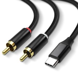 KALANKA-Câble USB de type C vers 2 RCA, type C vers 2 RCA connecteur phono mâle câble, PC USB C vers stéréo pour amplificateur, câble adaptateur de haut - parleur avec puce HiFi décodeur (2m) - Neuf