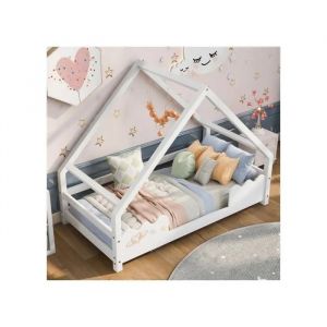 Accueil Lit Lit Pour Enfant 90x200cm Avec Protection Contre Les Chutes Parc Pour Enfants En Bois Massif Blanc - Neuf