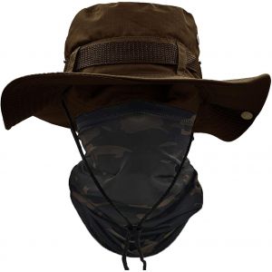 Chapeau De Soleil Hommes À Large Bord Camo Chapeau Homme Visage Écharpe Camouflage Militaire Armée Chapeau Seau Safari Chapeaux De Randonnée Chasse Maille Plage Cap.[Z112] - Neuf