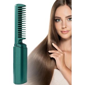 Kal-Peigne Chauffant, Peigne À Lisser Portable, Céramique Brosse Chauffante, Fer À Lisser, Brosse Lissante En Céramique Pour Types De Cheveux, Cheveux Courts, Frange, La Maison Ou Le Salon, Vert - Neuf