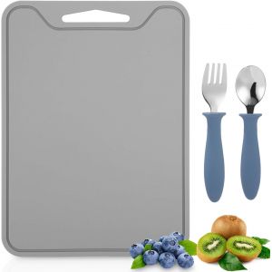 Planche A Decouper, Sans Bpa, Avec Petite Fourchette Et Petite Cuill&egrave;re, Planche &Agrave; D&eacute;couper Flexible, Passe Au Lave-Vaisselle (Gris) - Neuf