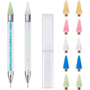 Ayuhr-2 Pcs Strass Sélecteur Perceuse Stylo Diamant Peinture Cire Stylos Diamant Peinture Accessoires Avec 14 Pcs Tête De Remplacement De Cire Conseils Pour Diamant Peinture Nail Arts - Neuf