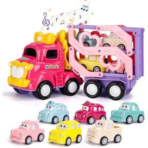 TDRFL-Jouet De Camion Pour Enfant 1 2 3 Ans,7-En-1 Camion Jouet Enfant Cadeau Fille Avec Lumière Et Musique Cadeau Camion De Transport À 3 Couches Pour Les Bébés Et Les Filles,Cadeau D'Anniversaire - Neuf