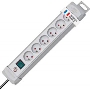 Multiprise Premium-Plus Grise, 6 Prises, Avec 3M De C&acirc;ble, Fabrication Fran&ccedil;aise - Neuf