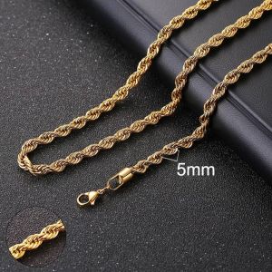 Vnox Collier Cubain Pour Hommes Et Femmes,Tour De Cou Basique En Acier Inoxydable,Style Punk Vintage,En M&eacute;tal Massif-45cm 18inch-5mm Gold Rope - Neuf