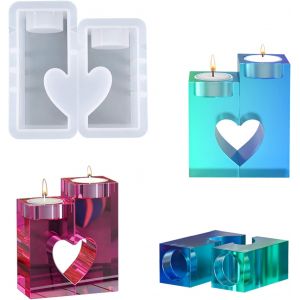 Lot De 2 Moules En R&eacute;sine Pour Photophore En Forme De C?ur, Moules En Silicone En R&eacute;sine &Eacute;poxy, D&eacute;coration Artisanale, Moule De Moulage Pour La Maison, Cadeau D'anniversaire - Neuf