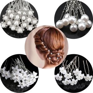Kal-20pcs Épingles À Cheveux De Mariée, Perle Mariage Fleur Cristal Strass Pinces Demoiselle D'honneur Accessoires Pour Femmes Filles, Mariage, BouleU2026 20.0 Unité - Neuf