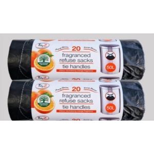 KALANKA-Lot de 40 sacs poubelles parfumés à la fleur d'oranger extra forts, 50 L, parfaits pour le stockage de charges lourdes, avec poignées à nouer, lot de 2 sacs poubelle au total 40 sacs poubelle - Neuf