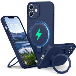 Maa-Liquid Silicone Coque Pour Iphone 11 With Magnetic Ring Stand, Upgraded Camera Protection Mil-Grade Drop Shockproof Soft Anti-Scratch Microfiber Lining Silicone Coque(Bleu Marine) - Neuf
