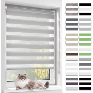 Store Enrouleur Jour Nuit, Tissu Double, Rideau Sans Per&ccedil;age, Translucide Occultant Et Protection Vie Priv&eacute;e,Pour Fen&ecirc;tre Et Porte,Gris,55l X 190l Cm - Neuf