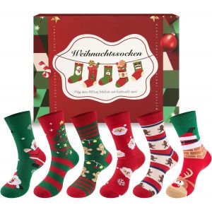 Jgd-Lot De 6 Paires De Chaussettes De No&euml;l Amusantes Pour Homme Et Femme 37-46 - Unisexe Avec Motif De No&euml;l, Ray&eacute;/Multicolore, 37-46 - Neuf