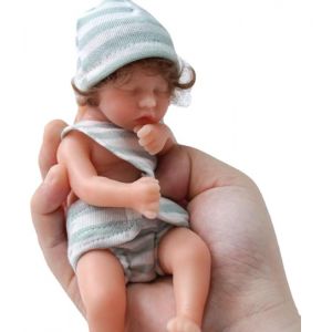 Mini poup&eacute;e Reborn fille 15 cm, corps entier, cheveux boucl&eacute;s en silicone - Neuf