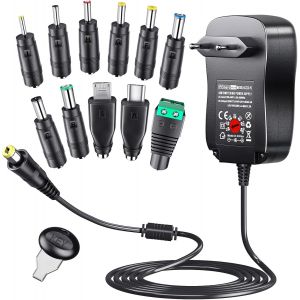 JGD-48W Adaptateur d'alimentation &agrave; D&eacute;coupage Universel AC/DC avec 11 Prises DC, y Compris Une Prise USB pour 5V 6V 7.5V 9V 12V 15V 19V 20V 2.5A 4A l'&eacute;lectronique Domestique - Neuf
