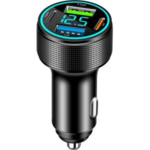 JGD-4 Ports Chargeur Allume Cigare USB C Rapide, 66W Super Charge Rapide Chargeur Allume Cigare, PD 30W Prise Allume Cigare 12v, avec Voltm&egrave;tre LED pour iPhone, Android, Samsung, Tablette - Neuf