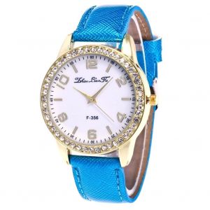 Zhoulianfa Trendy Femmes Incrustation Strass Cristal Casual Pu Strap Montre &Agrave; Quartz (Bleu) - Neuf