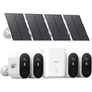 Aosu 2K UHD Kit de Surveillance Ext&eacute;rieur Solaire avec Batterie, 4 Cam&eacute;ras et aosuBase 32GB Stockage, PIR, Vision Nocturne. - Neuf