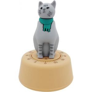 Temporizador mecánico de cocina con forma de gato (gris) - Neuf