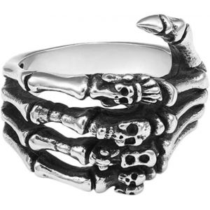 Kahfl-Bague Tête De Mort Gothique Tête De Mort Griffe Bague Squelette Punk Ring Bijoux D'halloween Pour Homme Femme - Neuf