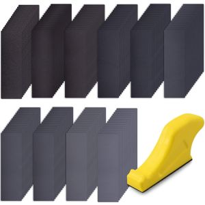 150 Pièces Papier Abrasif avec Blocs de Ponçage Papier de Verre Grain 120/180/240/320/400/800/1000/1200/2000/3000 Feuilles Abrasives pour Poncage - Neuf