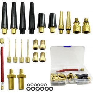 33 Pièces Embout Pompe Velo,Adaptateur De Valve Avec Tuyau De Gonflage,Dv Sv Av Adaptateur Pompe Velo Avec Boîte De Rangement,Avec Vague D'étanchéité,Pour Pompe À Vélo,Compresseurs Pompes - Neuf