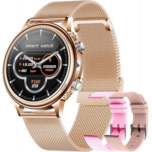 Montre Connectée Femme Bracelet Connecté Ip68 Smartwatch Etanche Montre Intelligente 1,32'' Sport Fitness Tracker Avec Tensiometre Fréquence Pédomètre Cardio Sommeil Moniteur Pour Android Ios (Or) - Neuf