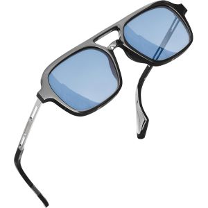 Lunettes De Soleil Carrées Rétro Pour Homme Et Femme Vintage Années 70 Double Bridge, Noir - Neuf