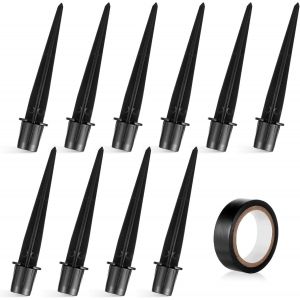 10pcs Piquet Lampe Solaire, 13,5x1,98cm Lampe Solaire Exterieur Piquet Pied Métallique Pour Lampe Solaire Piquet Pour Éclairage Extérieur Avec Ruban Adhésif Pour Jardin Paysage Cour(Noir) - Neuf