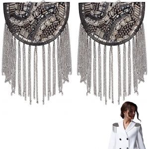 Kjdal-2 Pcs &Eacute;paulettes D'&eacute;paule En Strass Avec Tassel En M&eacute;tal Badge D'&eacute;paulettes Amovible Avec Cha&icirc;ne Tassel Demi-Rond Badge D'&eacute;paulettes Pour Hommes Et Femmes Accessoires D'uniforme - Neuf