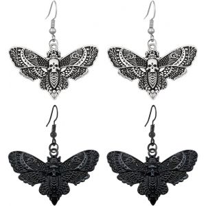 Kalhx-2 Paires De Boucles D'oreilles Gothique Papillon Papillon Papillon Vintage Papillon Papillon Boucles D'oreilles Punk Rock Hip Hop Crâne Boucles D'oreilles Femmes-Argent Et Noir - Neuf