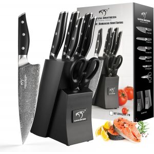 Jexnovashop-Ensemble De Couteaux Nanfang Brothers Noirs Avec Bloc, Couteaux De Cuisine Japonais En Acier Damas, Ensemble De Couteaux En Acier Inoxydable De 7 Pi&egrave;ces - Neuf