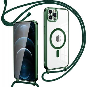 Eryi-Collier Magnétique Coque Avec Cordon Pour Iphone 12 Pro Max, Transparent Réglable Étui Chain Chaine Housse De Souple Silicone Antichoc Etui Bandouliere Laniere Pour Iphone 12 Pro Max-Vert - Neuf