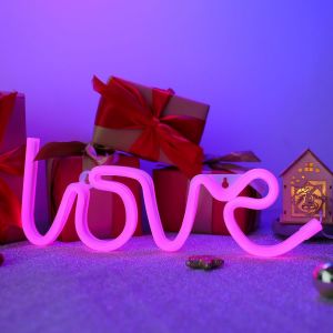 Love-Panneau Néon En Forme De C?Ur-Décoration Murale-Fonctionne Avec Piles Et Usb-Veilleuse Led Pour Fête,Anniversaire,Mariage-Rose - Neuf