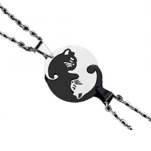 1/2pcs Noir Blanc Couture Assortie Couple Colliers Pendentif En Acier Inoxydable - Neuf