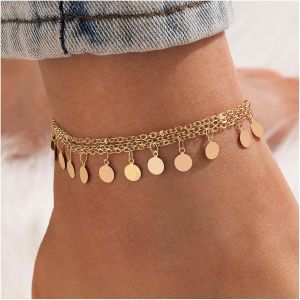 Kalsw-Bracelet De Cheville Boho &Agrave; Paillettes Dor&eacute;es Bracelet De Cheville &Agrave; Pampilles Multiples Cha&icirc;ne De Cheville &Agrave; Pampilles Pour Les Femmes Et Les Filles. - Neuf