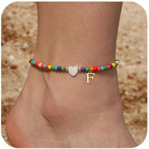 Cmjaagur-Women's Ankle Bracelet Waterproof Initials Bohemian Beaded Delicate For Teens With Letter Heart Handmade Adjustable Anklet Chain Jewelry Colorful Summer Holiday Gift[M44] - Neuf