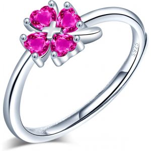 Bague En Argent 925, Bague Réglable Femme Fille, Anneau De Fiançailles Ouvert, Bague Trèfle Élégante, Zircon Couleur Incrusté, Taille Ajustable, Bague De Noël Et Anniversaire[Q694] - Neuf