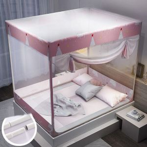 HJLIAN Filet de lit pliable en polyester, une piece, respirant, confortable, portable, tente pour la maison, fil de foret, dessus de lit de 1,5 m, peinture epaisse - Neuf