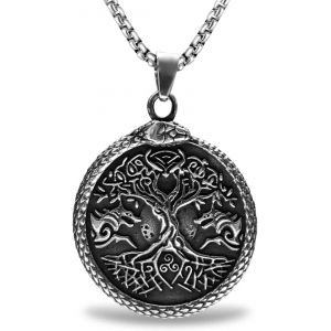 Trahoo-Collier Avec Pendentif En Forme De Croix Pour Homme En Acier Inoxydable Avec Pendentif En Forme De Croix De Fenrir Valknut Jormungandr Odin Raven Yggdrasill - Neuf