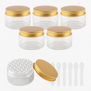 6 Pi&egrave;ces Vides Petit 150 ml Transparent Cosm&eacute;tique Pot en Plastique avec Couvercle Or 150 g Pots de Cosm&eacute;tique Cr&egrave;me de Bouteille Contenant avec 6x Spatules - Neuf