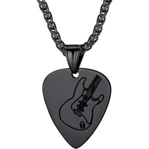 Kal-Collier Avec Pendentif Guitare Argent 925/Acier Inoxydable Rock Hip Hop Punk Band Avec Chaîne Longeur De 45cm/55cm Platine/Or 18 Carats Cadeau Pour Homme Femme Festival De Musique - Neuf