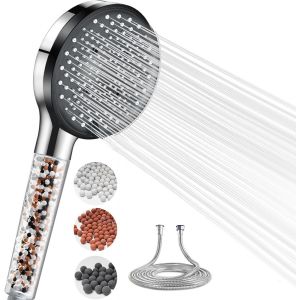 Pommeau de Douche,avec Filtre &agrave; Billes,5 Modes Spray,Pommeau de Douche Portatif &agrave; Grand D&eacute;bit pour l'&eacute;limination du Chlore,Des M&eacute;taux Lourds,Des Impuret&eacute;s,avec Tuyau de 1.5M,Chrom&eacute; - Neuf