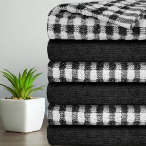 Mevronisshop-Lot De 6 Torchons De Cuisine En Coton &Eacute;ponge Tr&egrave;s Absorbants Tr&egrave;s Absorbants Noir - Neuf