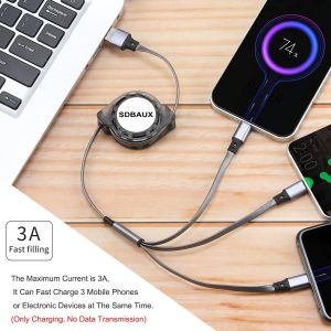 Multi C&acirc;ble 3 en 1[1M 3A 2-Paquet], R&eacute;tractable Chargeur USB C&acirc;ble Charge Rapide avec iP Micro USB Type C pour iPhone, Samsung Galaxy S23 S22 S20 S10, LG, Huawei, Xiaomi, Sony, Moto, PS4 - Neuf