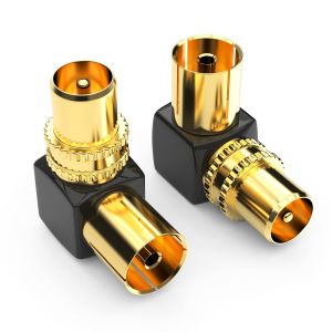 Adaptateur antenne TV coud&eacute; 90&deg; IEC (m&acirc;le vers Femelle) Connecteur coaxial en Angle plaqu&eacute; Or pour c&acirc;ble d&iquest;antenne Compatible DVB-T/DVB-T2 HD Lot de 2 pi&egrave;ces - Neuf