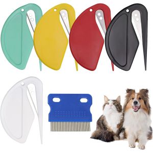 5 Pi&egrave;ces Coupe Noeud Chat Poil Long Avec Peignes Pour Animaux De Compagnie, Peignes Pour Chats Et Chiens Multifonctionnels,Tondeuse &Agrave; Poils D'animaux Pour Enlever N?uds Et Poils Morts - Neuf