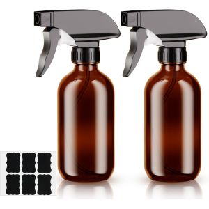 MEVRONISSHOP-Lot de 2 240 ml Flacons Vaporisateurs Vides en Verre Ambr&eacute;, Pulv&eacute;risateur &agrave; G&acirc;chette R&eacute;glable avec Param&egrave;tres de Jet, Pour le Nettoyage, Les Cheveux, le Jardinage et Les Huiles Essentiel - Neuf