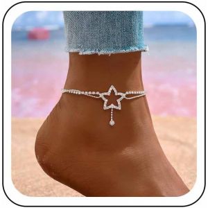 Kal-Bracelet De Cheville En Argent Avec Coeur Diamant Strass Coeur D'amour Bracelet De Cheville Chaîne De Perles Tennis Plage Chaîne De Cristal Bracelet De Cheville Bijoux De Pied Pour Femmes - Neuf